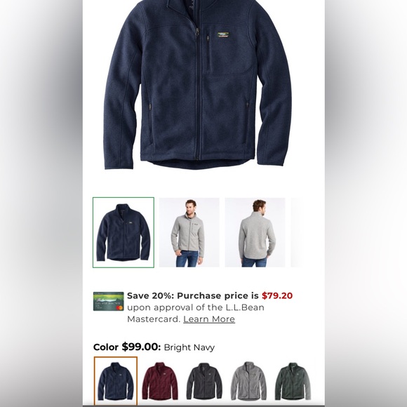 LL Bean Men’s Full Zip Sweater Fleece -Navy - Picture 7 of 7